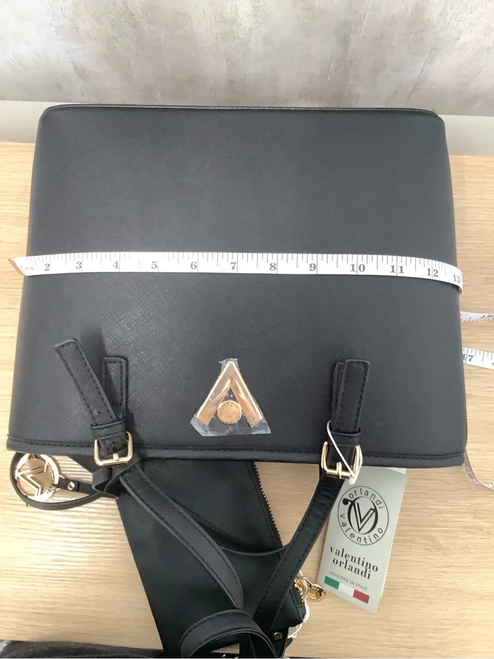 Valentino Orlandi Black Tote with Gold Logo Accent
